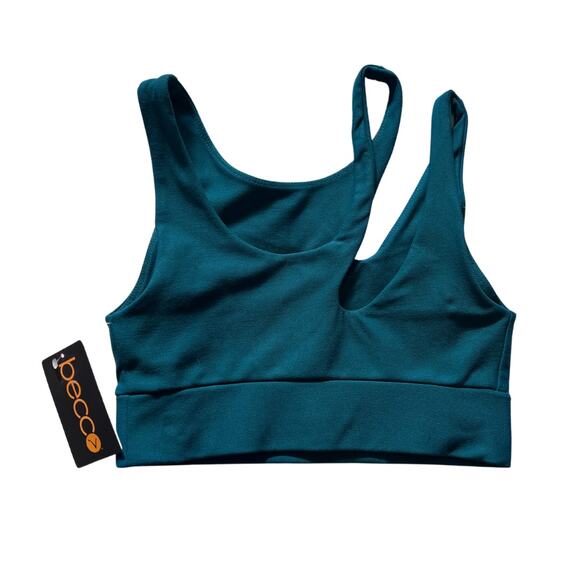 NWT -Becca Turquoise Shoulder Cut Out Sports Bra Active Top - XS - Picture 2 of 5
